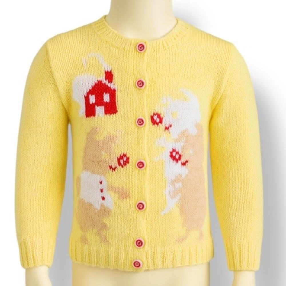 Kendall Harwell Girls 3T Yellow Hand Knit Dog House Cardigan Sweater Soft Cozy